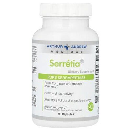 Arthur Andrew Medical, Serrétia, Serrapeptase Pure, 250 000 Spu, 90 Capsules (125 000 Spu Pièce) 