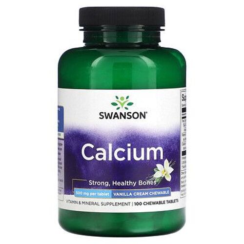 Swanson, Calcium, Crème À La Vanille, 500 Mg, 100 Comprimés À Croquer 