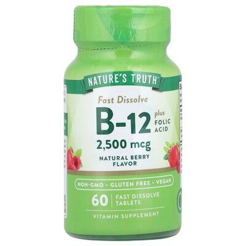 Nature's Truth, Vitamine B-12 Et Acide Folique, Baies Naturelles, 2500 ?g, 60 Comprimés À Dissolution Rapide 