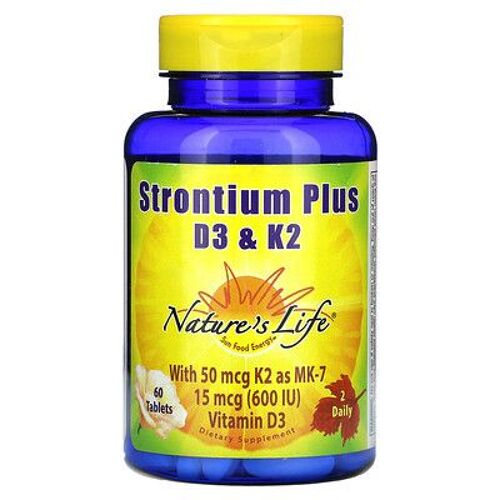 Nature's Life, Strontium Plus D3 Et K2, 60 Comprimés 