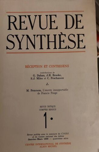 Revue De Synthese - Reception Et Contresens