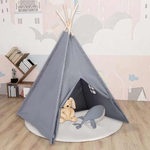 Vidaxl Tente Tipi D'enfants Avec Sac Peau De Pêche Gris 120x120x150 Cm