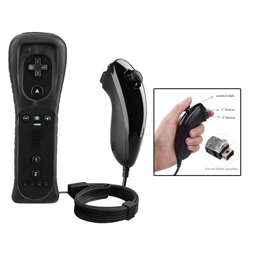 Manette Gestuelle Et Manette Nunchuck Avec Étui En Silicone Et Dragonne Compatibles Pour Console Wii / Wii U Noir