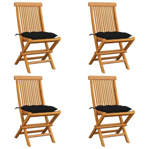 Vidaxl Chaises De Jardin Avec Coussins Noir 4 Pcs Bois De Teck Massif