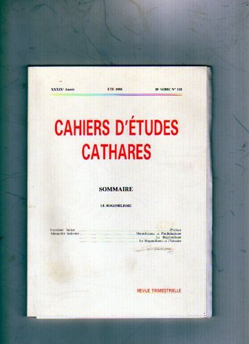 Cahiers D' Études Cathares Xxxixe Année Été 1988 Iie Série N° 118