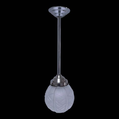 Suspension Art Dco Verre Moul Monture Mtal Chrom Transparent