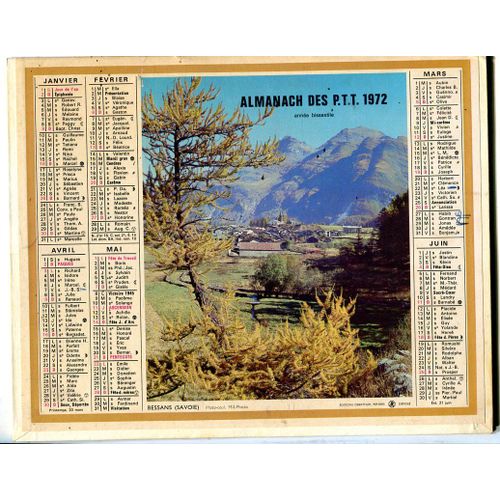 Almanach Des P. T. T. - " Oberthur " - Creuse - 1972