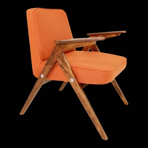 Fauteuil Lounge Vintage En Laine Tissu Orange Et Bois De Htre Orange