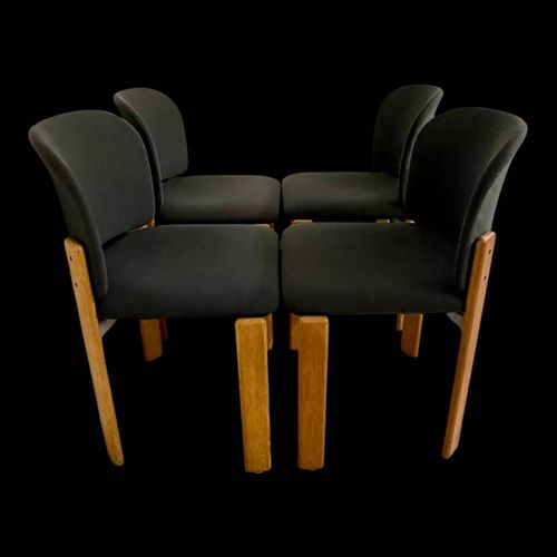 4 Chaises Bois Et Tissu Design Bruno Rey Pour Dietiker Vintage 70 Vert