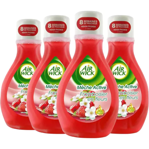Air wick Lot de 4 Désodorisants Mèche Active Framboisier en Fleur Flacon de 375 ml