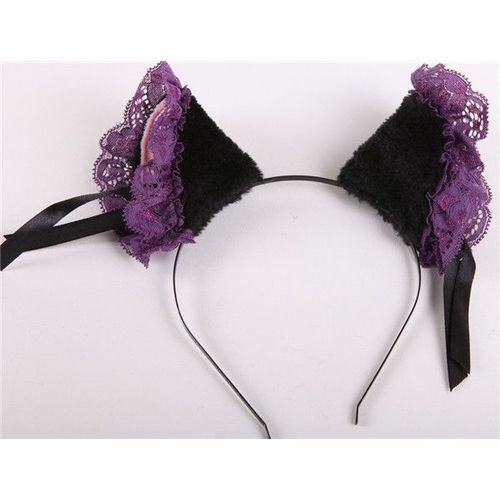 Serre Tête Pince Barrette Oreille Chat Animaux Noeuds Dentelle Violettes Cosplay Neko Gothique Lolita Kawaii Manga Anime Black Sugar Mode Déguisement Chat Animaux Nekomimi Costume Paris