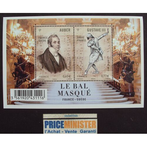 France.. Bloc Feuillet France-Suède "Le Bal Masqué" Auber & Gustave I I I . Neuf