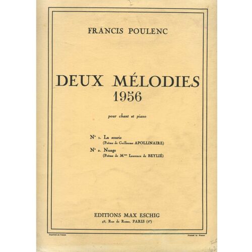 Deux Melodies 1956 Pour Chant Et Piano