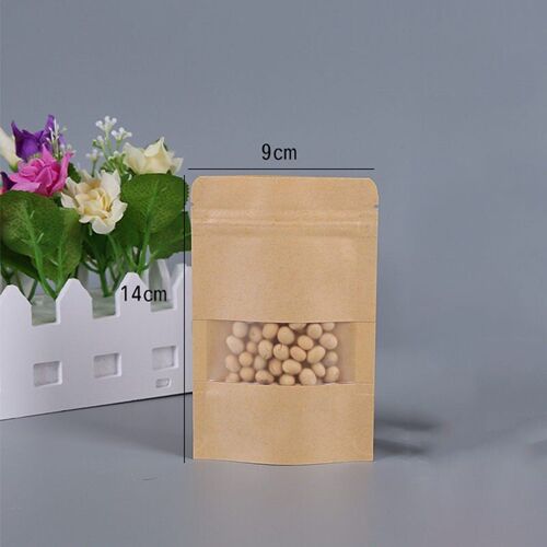 Sac En Papier Kraft À Fermeture Éclair Avec Fenêtre, Emballage Cadeau Pour Thé, Pochettes De Rangement Pour Aliments