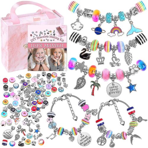 Kit De Fabrication De Bracelets Pour Filles, 85pcs Charm Bracelets Kit Avec Perles, Charmes De Bijoux, Bracelets Pour Bricolage, Cadeau De Bijoux Pour Adolescentes