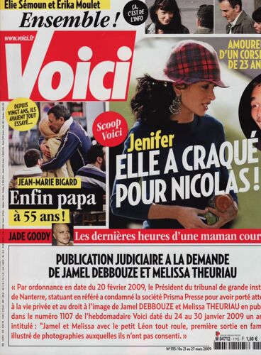 Voici / 21-03-2009 N°1115 : Jenifer (2p) - Alain Bashung (2p) - Gwen Stefani (1p)