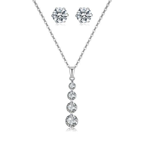 Collier Zircon Pendentif Coeur Polyvalent Avec Boucles D'oreilles Pour Femme Argent