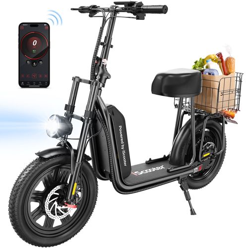 Trottinette Électrique Iscooter F7 Avec Siège - 16" 1000w - 50 Km-45 Km/H - Batterie Amovible - Panier Amovible - Tout-Terrain Et Urbain