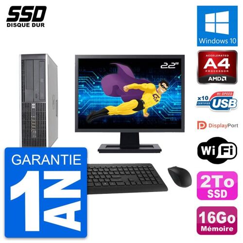 PC HP 6305 Pro SFF Ecran 22" AMD A4-5300B RAM 16Go SSD 2To Windows 10 Wifi