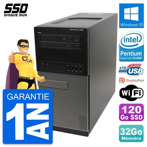 PC Tour Dell OptiPlex 990 Intel Pentium G630 RAM 32Go SSD 120Go Windows 10 Wifi