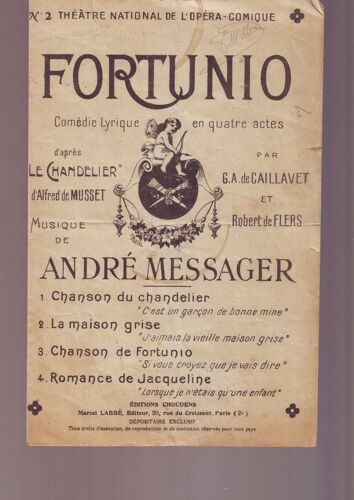 Partition Ancienne - fortunio comedie lyrique d'apres le chandelier de musset