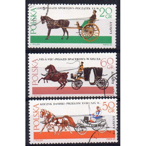 Pologne : Lot De 3 Timbres Représentant Des Attelages.