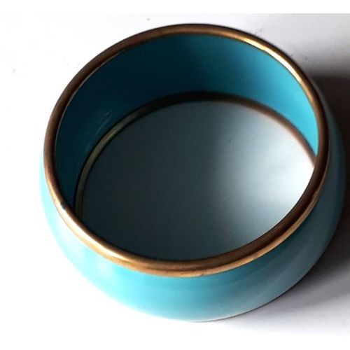 Large Bracelet Rigide Métallique Turquoise Cerclé De Doré En Haut Et En Bas-Diamètre Intérieur 7cm-Largeur 3.5cm