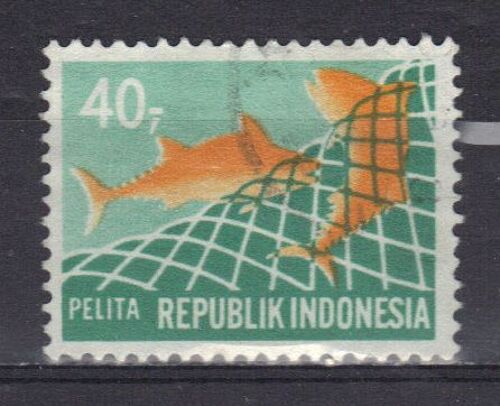 Indonesie 1969 : Pêche : Poissons Pris Dans Un Filet - Timbre Oblitéré
