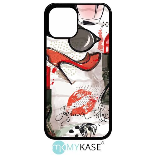 Coque pour iphone 12 pro max - motif girly fond blanc - noir