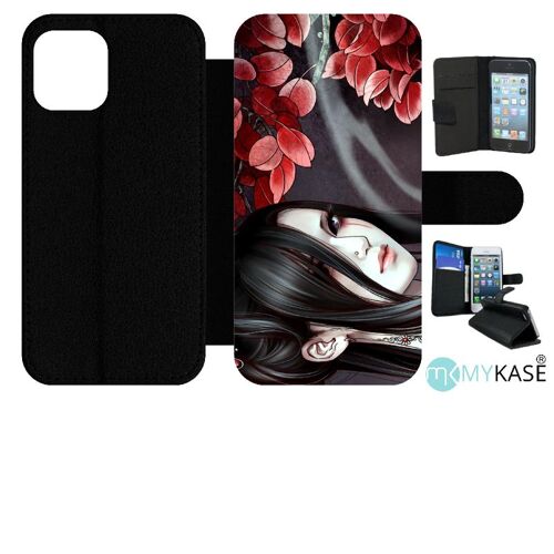 Etui À Rabat Iphone 12 Pro - Manga Geisha Gothique - Simili-Cuir - Noir