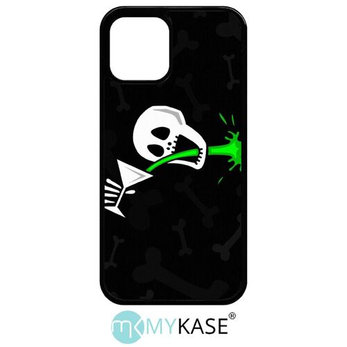 Coque pour iphone 12 - tete de mort qui boit fond noir - silicone - noir