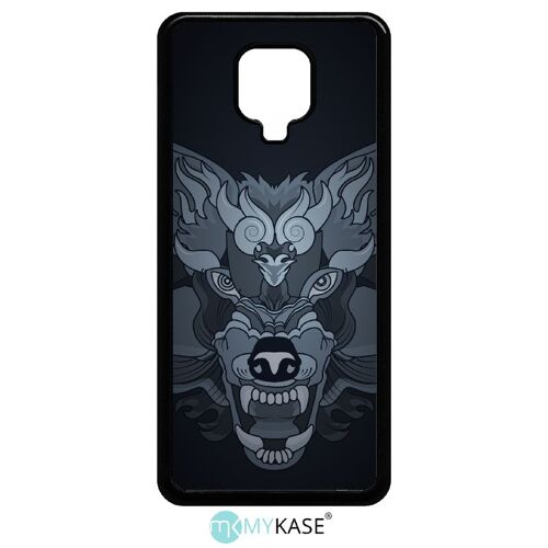 Coque Xiaomi Note 9s - Loup Fond Gris - Noir
