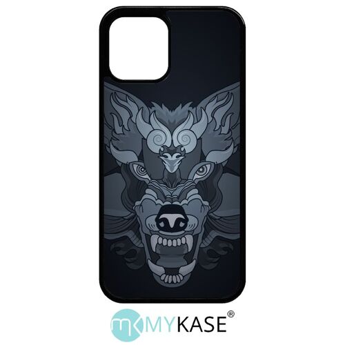 Coque Pour Iphone 12 - Loup Fond Gris - Silicone - Noir