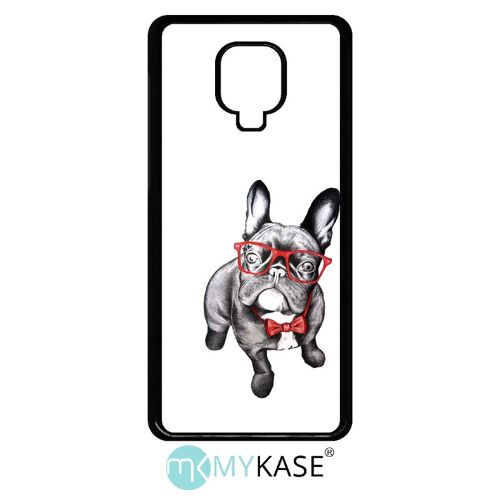 Coque xiaomi redmi note 9 pro - bulldog français à lunettes - noir