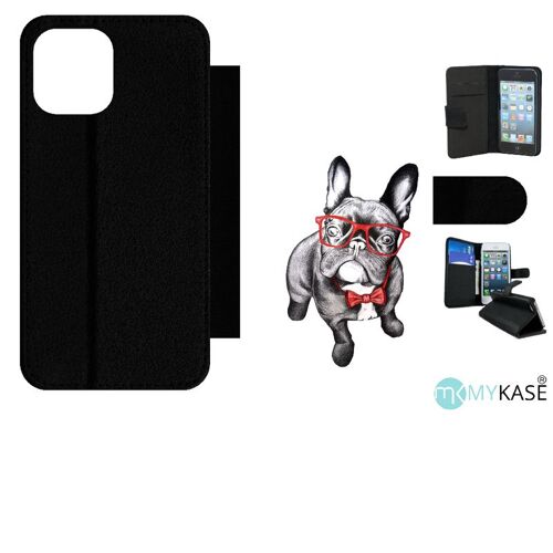 Etui À Rabat Iphone 12 Pro Max - Bulldog Français À Lunettes - Simili-Cuir - Noir