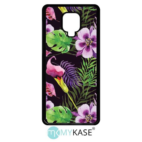 Coque xiaomi redmi note 9 pro - fleurs floral - noir