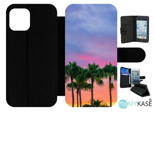 Etui À Rabat Iphone 12 Pro - Palmiers Los Angeles - Simili-Cuir - Noir