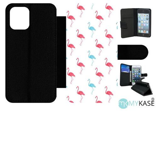 Etui À Rabat Iphone 12 Mini - Flamand Rose - Simili-Cuir - Noir