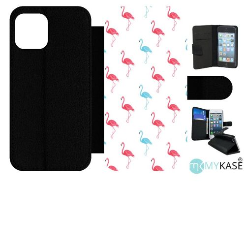 Etui À Rabat Iphone 12 - Flamand Rose - Simili-Cuir - Noir