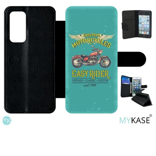 Etui À Rabat Huawei P40 - Moto Rtro Easy Rider - Simili-Cuir - Noir