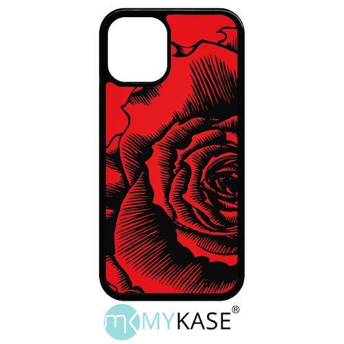 Coque Iphone 12 Mini - Fleur Fond Fond Rouge - Noir