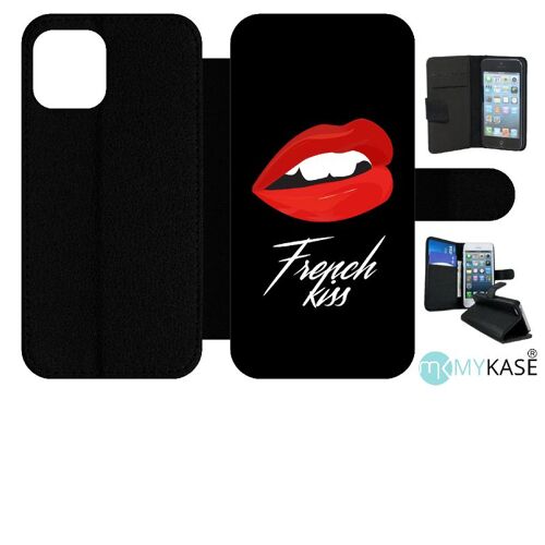 Etui À Rabat Iphone 12 Pro - French Kiss Bouche - Simili-Cuir - Noir