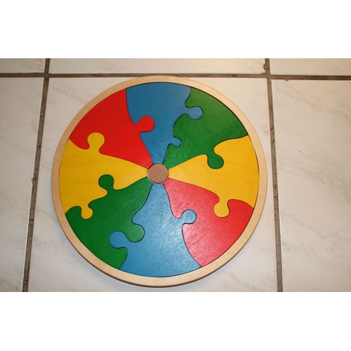 Puzzle 8 Pièces Rond Jaune, Rouge, Bleu Et Vert En Bois