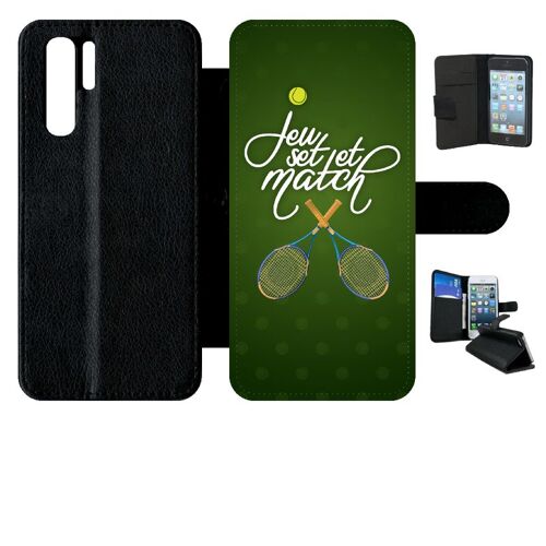 Etui A Rabat - Jeu Set Et Match De Tennis - Compatible Avec Huawei P30 Pro - Simili-Cuir - Bord Noir