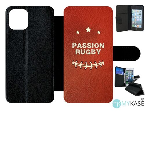 Etui A Rabat - Passion Rugby - Compatible Avec Apple Iphone 11 Pro - Simili-Cuir - Bord Noir