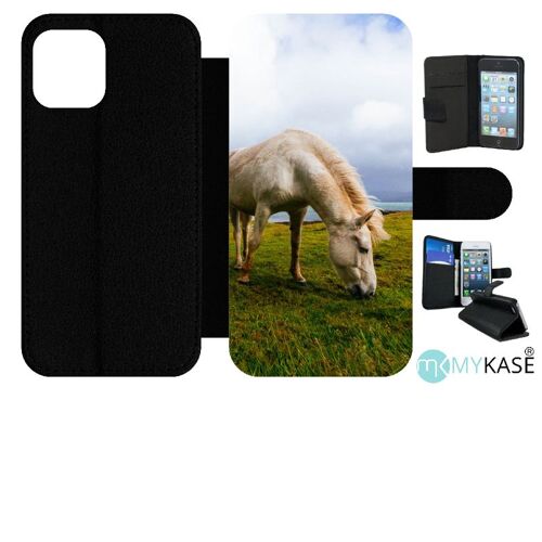 Etui À Rabat Iphone 12 Pro - Cheval Paysage - Simili-Cuir - Noir