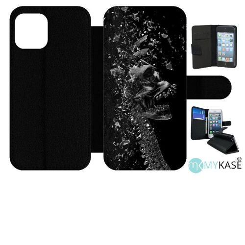 Etui À Rabat Iphone 12 Pro - Squelette Verre Bris - Simili-Cuir - Noir