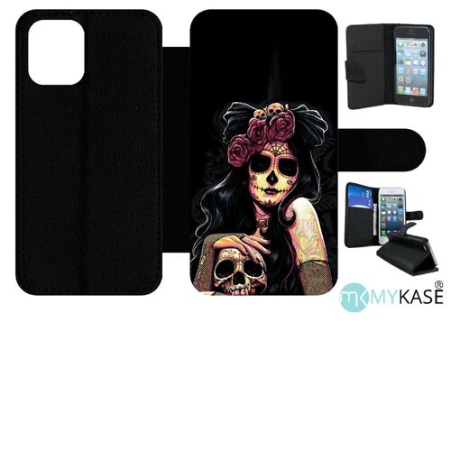 Etui À Rabat Iphone 12 Mini - Fille Gothic Crane Dans Les Mains - Simili-Cuir - Noir