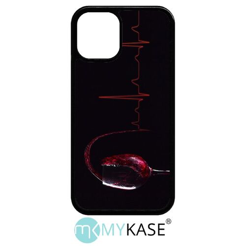 Coque iphone 12 mini - verre de vin électrocardiogramme 2 - noir