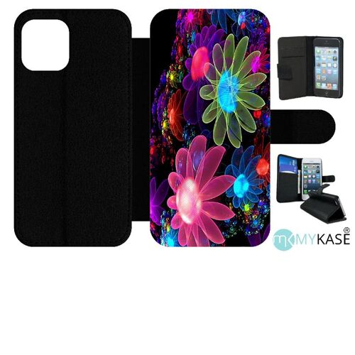 Etui À Rabat Iphone 12 Pro - Fleurs 3d Colorées - Simili-Cuir - Noir